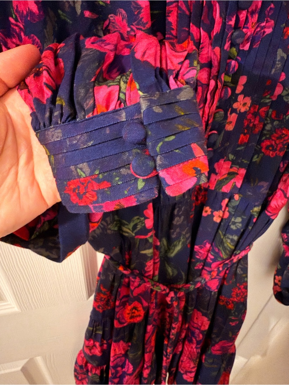Hermoza Purple Floral Tiered Dress with Pink Blooms